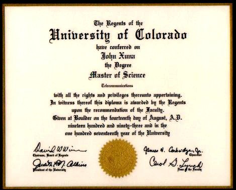 University of Colorado diploma